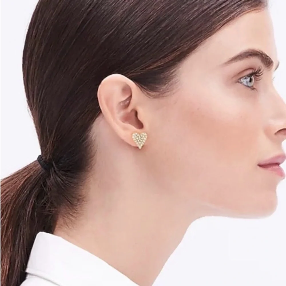 NWT J.Crew Pavé Crystal Heart Stud Earrings Valentine’s Day Pave J. Crew Factory